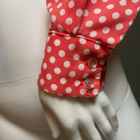Vintage, made in USA white and red polkadot tie front top. - Picture 3 of 9